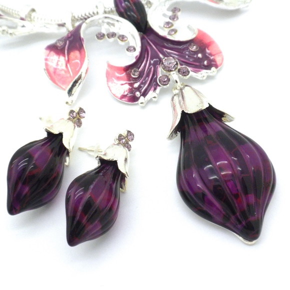 Purple Crystal European Snake Cable Necklace - Picture 3 of 4